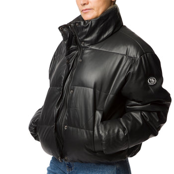 Bomber in similpelle nero da donna con chiusura a zip e bottoni Swish Jeans, Abbigliamento Donna, SKU j613000129, Immagine 0